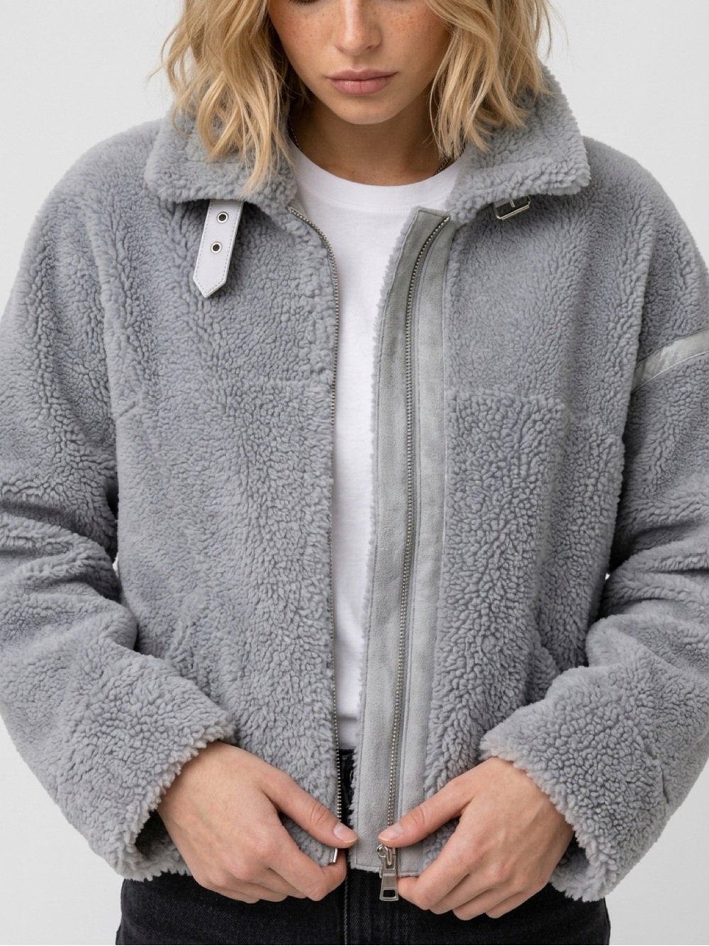 Wool Coat Size L Gray Fleece
Aviator Jacket